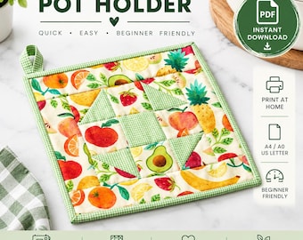 Pot Holder Pattern PDF, Potholder Pattern, Sewing Pattern PDF, Quilted Potholder, Hot Pad Pattern, Kitchen Sewing, Beginner Sewing