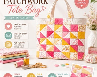 Miniature 9x9 Scrap Buster Handbag Tutorial (PDF) | Patchwork Quilt Tote Bag Sewing Pattern