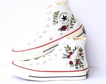 Custom Embroidered Wedding Converse Sneakers: Floral Bridal Shoes