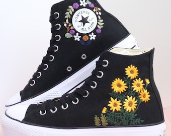 Custom Embroidered Sunflower Converse High Tops: Personalized Wedding Gift