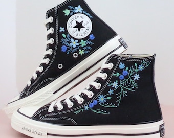 Embroidered Converse Sneakers: Custom Floral Wedding Shoes