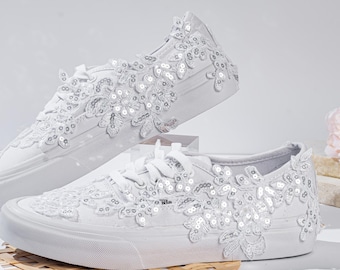 Embroidered Bridal Converse Sneakers: Custom Wedding Bouquet Shoes
