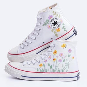 Embroidered Converse Shoes, Custom Floral and Bee Converse, Personalized Hand Embroidered Sneakers, Unique Gift for Her, Wedding Shoes