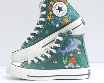 Custom Hammerhead Shark Embroidered Converse Sneakers: Ocean Theme Gift