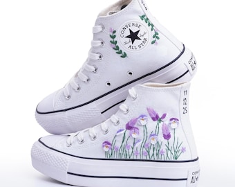 Lavender Embroidered Converse Sneakers: Custom Wedding Shoes