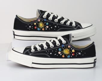 Custom Embroidered Converse High Tops: Planets & Stars Sneakers