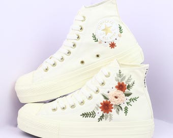 Custom Wedding Converse: White Flower Embroidered Bridal Sneakers