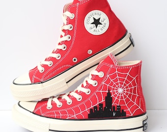 Custom Embroidered Red Converse: Spider Web Sneakers