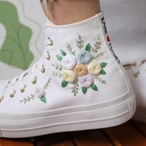 Wedding Shoes Personalized for Bride, Custom Bridal Sneakers with Hand-Embroidered Bouquet, Personalized bridal sneakers, Unique Gifts