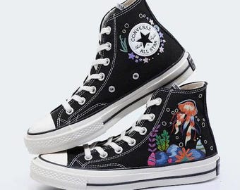 Jellyfish Embroidered Converse Sneakers: Ocean Vibes, Custom Shoes