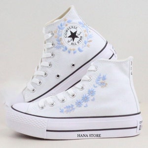 Custom Converse Platform/ Wedding Flowers Embroidered Platform Shoes/ Bridal Flowers Embroidered Sneakers/ Personalized Bridal Sneakers