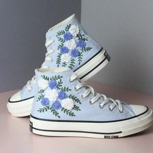 Custom Wedding Sneakers, Bridal flower embroidered shoes, Personalized bridal sneakers, Shoes for wedding, Unique Wedding Shoes for Bride