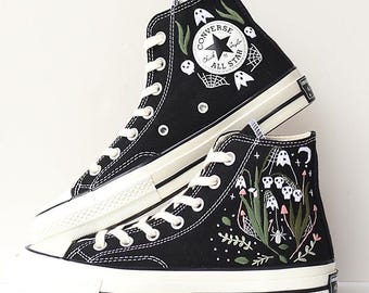 Custom Ghost Embroidered Converse: Witchy Floral High-Tops