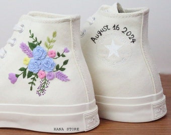 Embroidered Floral Converse Sneakers: Custom Wedding Bridal Shoes