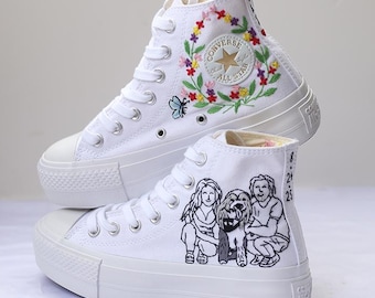 Family Embroidered Shoes: Custom Wedding Converse Shoes, Gift Sneakers