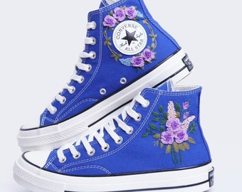 Embroidered Lavender Garden Converse Chuck Taylor Wedding Sneakers