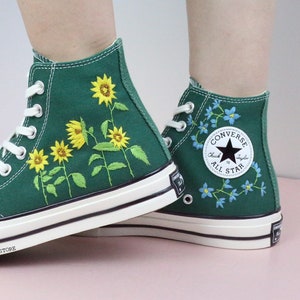sunflower embroidered sneakers/ Converse high tops  embroidered sunflower/ Personalized name and date/ Unique Gift For Her/ hand embroidered