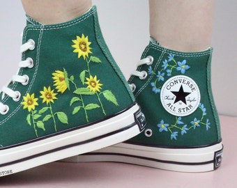Sunflower Embroidered Handmade High Tops: Personalisierte Sneakers mit Blumenmuster