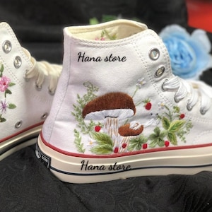 Mushroom Embroidered Converse High Tops: Custom Floral Sneakers