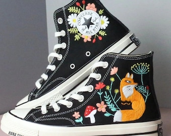 Embroidered Converse High Tops: Custom Fox, Mushroom & Floral Sneakers