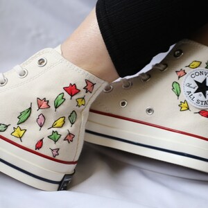 Embroidered converses custom Heartstopper/ Converse high tops  embroidered Nick & Charlie Leaves/ Bookish Inspired embroidered sneakers