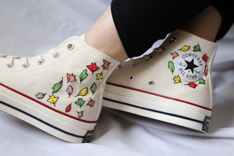 Embroidered converses custom Heartstopper/ Converse high tops  embroidered Nick & Charlie Leaves/ Bookish Inspired embroidered sneakers