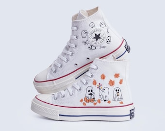 Custom Halloween Converse, Ghost Embroidered Sneakers, Personalized Gift