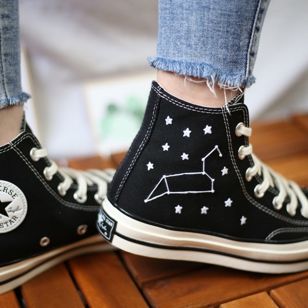 Embroidered converse custom Leo and Capricorn /converse high tops embroidered Zodiac/ Zodiac embroidered sneakers/ Gifts birthday shoes