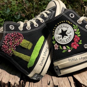 Custom Embroidered Converse Chuck Taylor 1970s, Shoes Embroidery Wildflowers, Garden Flower Embroidered Sneakers, Unique Gift for Her