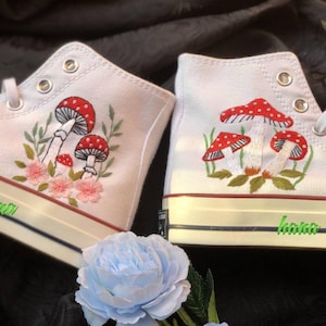 Mushroom Embroidered Sneakers/ Embroidered converse custom mushroom/Converse high tops  embroidered mushroom/Gift for her/Personalized name