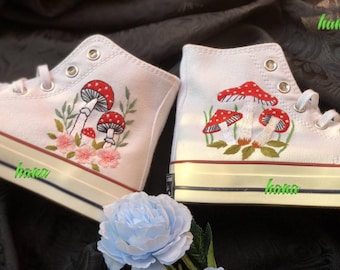 Mushroom Embroidered Converse High Tops: Custom Sneakers