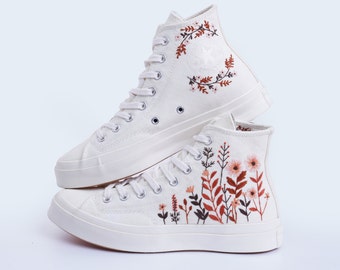 Custom Embroidered Converse Sneakers: Bridal Flower Shoes