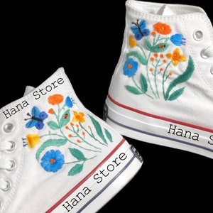 Bridal Converse, Embroidered Wedding Converse, Embroidered Sneakers Colorful Flower Garden, Custom Converse Chuck Taylor 1970s, Unique Gift