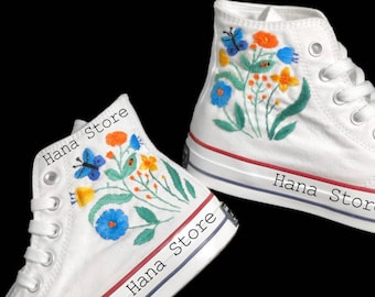 Geborduurde bruidssneakers Converse: op maat gemaakte bloemenhuwelijkssneakers