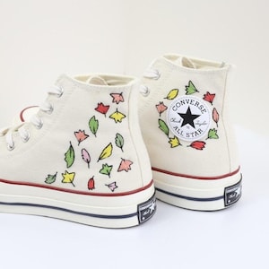 Embroidered converses custom Heartstopper/ Converse high tops  embroidered Nick & Charlie Leaves/ Bookish Inspired embroidered sneakers
