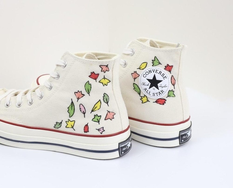 Embroidered converses custom Heartstopper/ Converse high tops  embroidered Nick & Charlie Leaves/ Bookish Inspired embroidered sneakers