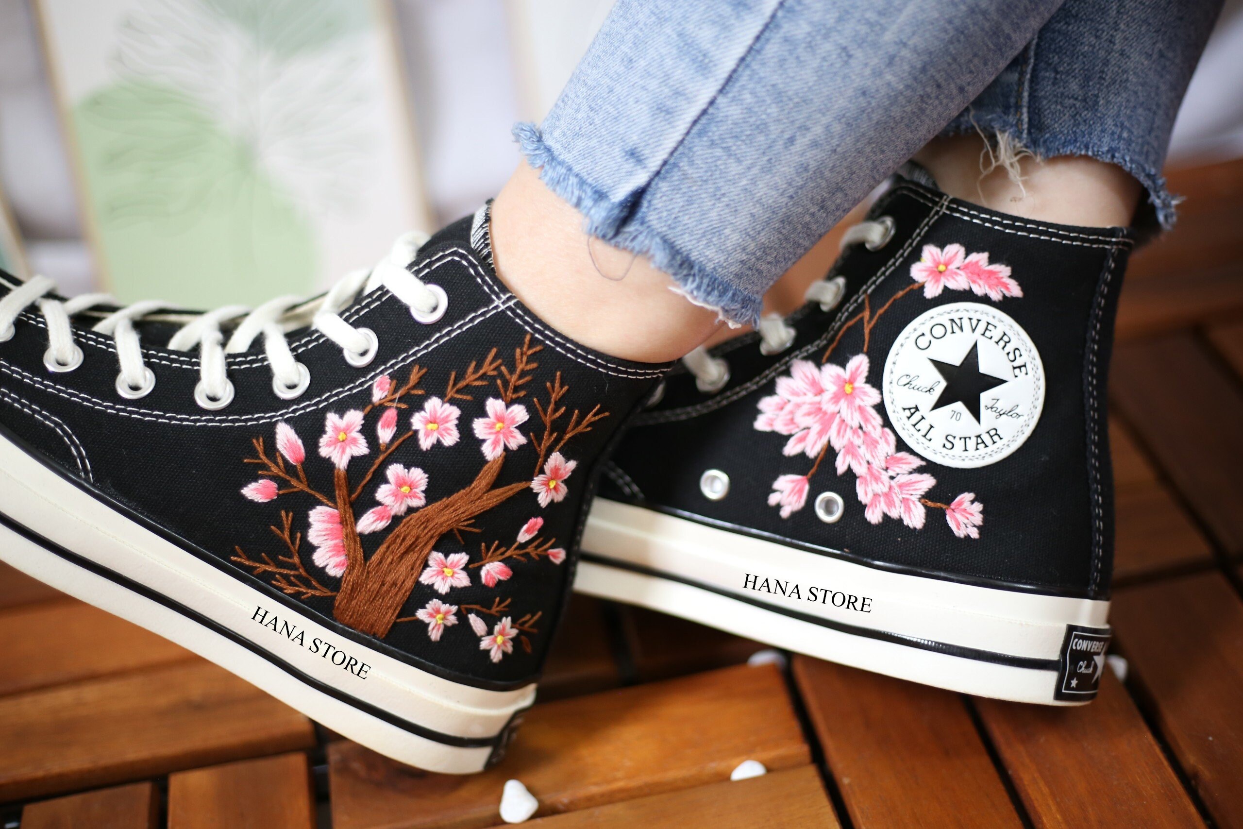 Converse x Cherry Blossom Embroidery – Knickgasm Converse Embroidered Hearts Cherry Blossom Limited Edition 6.5 main image 1