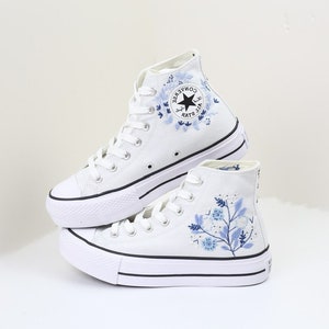 Custom Wedding Converse Platform/ Wedding Flowers Embroidered Shoes/ Bridal Flowers Embroidered Sneakers/ Wedding Flowers Embroiderey
