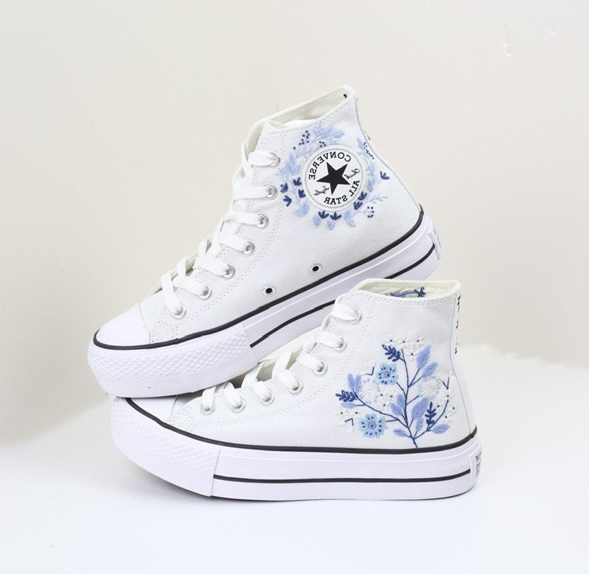 Baskets Femme Fleurs Dentelle Brodées Compensées - Couleurs Pastel, Tailles 35 à 42, Neuves !