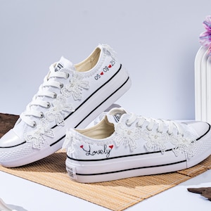 Embroidered Ivory Lace Wedding Converse: Custom Bridal Shoes