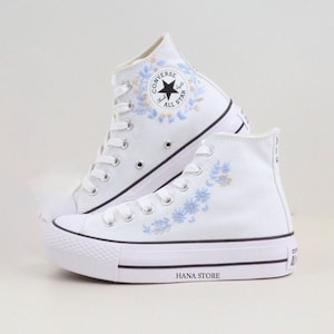 Converse plateforme personnalisée/ chaussures plateforme brodées de fleurs de mariage/ baskets brodées de fleurs de mariée/ baskets de mariée personnalisées