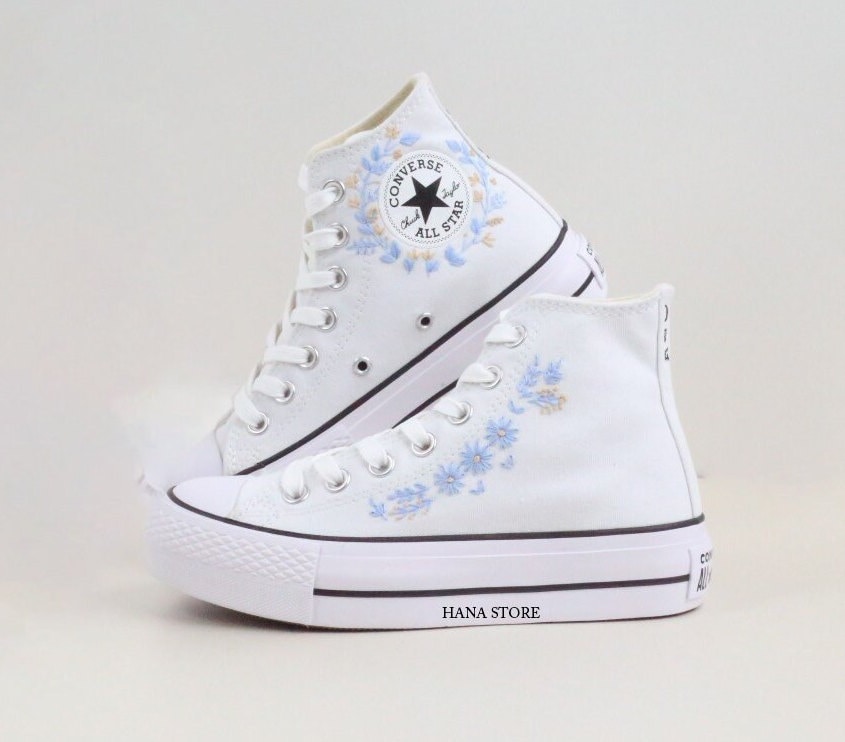 Custom converse platform/ Wedding flowers embroidered platform shoes/ bridal flowers embroidered sneakers/ Personalized bridal sneakers