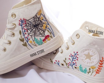 Embroidered Converse High Tops, Halloween Spiderweb Shoes