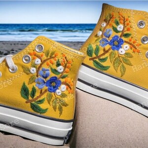 Embroidered converse/ Converse Custom Flower Embroidery/ Converse High Tops/ Custom Converse Chuck Taylor Embroidery/ Birthday Gift Shoes