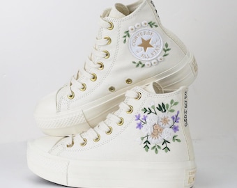 Bridal Embroidered Converse Sneakers: Custom Wedding Flower Shoes