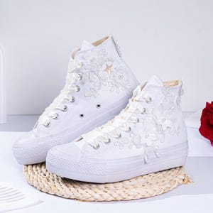 Lace Ivory Wedding Converse: Embroidered Bridal High Tops
