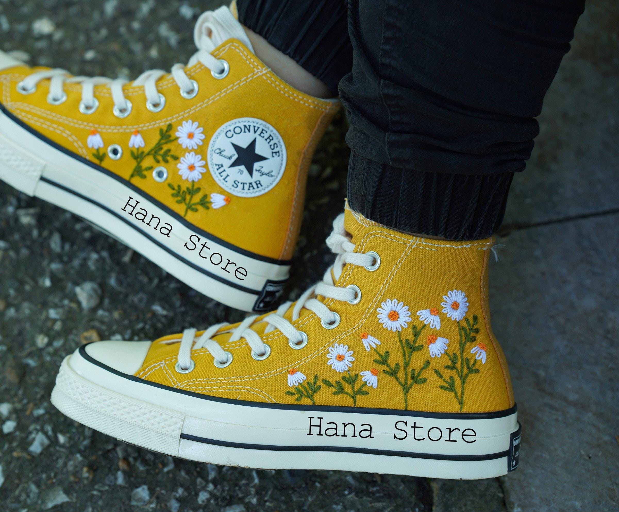 Custom Embroidery Converse Sneakers, Flower Embroidered Shoes 