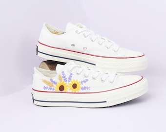 Converse brodées tournesols et lavande : baskets basses