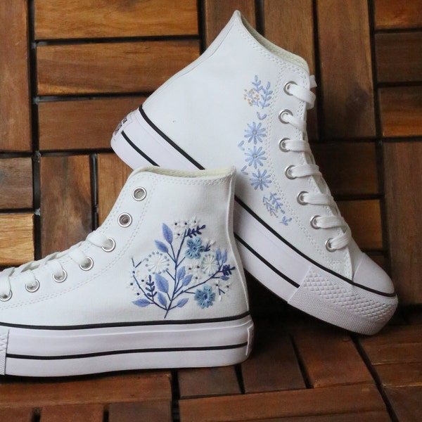 Custom Wedding converse platform / Flower embroidered converse shoes/ Personalized bridal sneakers / Custom embroidery converse high tops