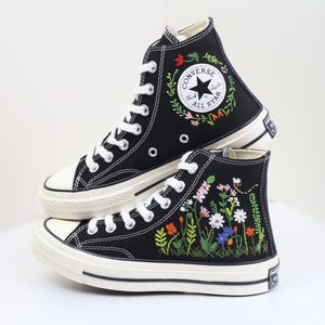 Custom Embroidered Sneakers, Converse Chuck Taylor Embroidered, Embroidered Bridal Shoes, Personalized Wedding Name and Date, Unique Gift